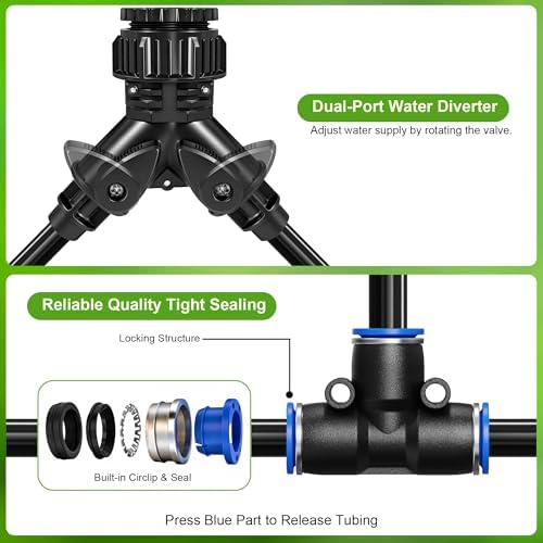 Thiswing 200FT 360° Adjustable Irrigation System with Stake Holders