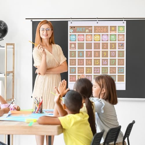 Sinload Classroom Calendar Pocket Chart White, Rustic