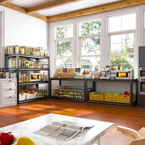 Raybee 40" W Garage Shelving Heavy Duty Storage Shelves 56.9" H Metal Shelving Heavy Duty Load 1600LBS Adjustable Metal Shelves for Storage for Pantry Kitchen 40" W x 19.1" D x 56.9" H 4 Pack