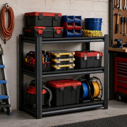 Garage Shelving, 1800 LBS Heavy Duty Metal Storage Shelves, 3-Tier Adjustable Storage Rack for Garage, Warehouse, Basement, 23.6" Wx 13.8" Dx 31.5" H