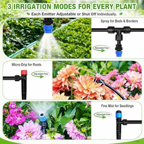 230FT Drip Irrigation System Kit, Quick Push-to-Connect Garden Watering System with 1/2'' & 1/4'' Tubing, Adjustable Drippers & Sprayers, Auto Irrigation System for Raised Bed, Lawn, Greenhouse