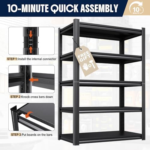 Set of 2 Heavy Duty Garage Shelving Unit, 71.2" H x 35.4" W x 16" D, 5-Tier Adjustable Storage Shelves for Garage Storage, Standing Shelf Unit & Shelves Organizer for Home, Warehouse, Workshop