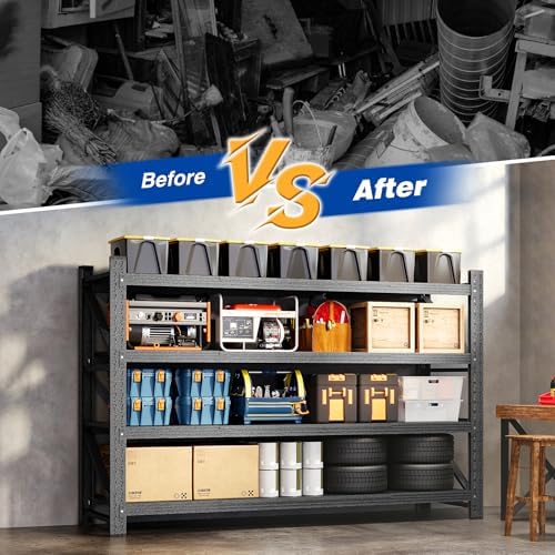 BYNSOE Heavy Duty Storage Shelving Unit 71''W, 4 Tier Adjustable Garage Shelving Rack, 5000 lbs Capacity Steel Storage Rack, Shelves for Garage, Basement, Warehouse71 W X 24" D X 69" H