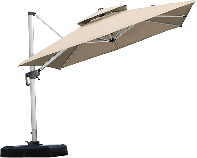 PURPLE LEAF 9ft Patio Umbrella Outdoor Square Umbrella Large Cantilever Umbrella Windproof Offset Heavy Duty Sun for Garden Deck Pool Patio, Beige