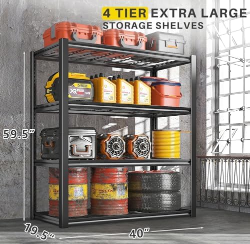 REIBII 40" W Storage Shelves with Wire Mesh Panels for Garage Organization