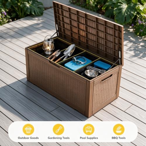 130 Gallon Deck Box,Lockable Outdoor Storage Box Gas Lift,Waterproof,Grey