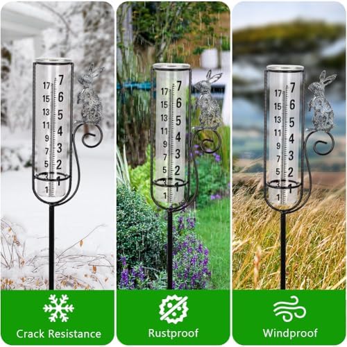 Stargarden Rain Gauge Outdoor, Rabbit Rain Gauge with Metal Stake