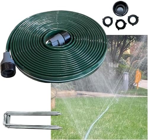 Watoo 2026 Sprinkler Hose & Soaker Hose for Yard - 25 FT Reinforced Flat Garden Hose with Holes, Heavy Duty No-Kink Lawn Irrigation Hose (Includes Stakes, High Pressure Spray)