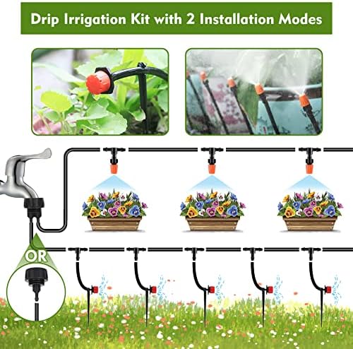 Drip Irrigation Kit, Drip Irrigation System for Garden with 1/4" Irrigation Tubing DIY Saving Water Automatic Watering System for Garden, Greenhouse, Flower Bed, Patio, Lawn
