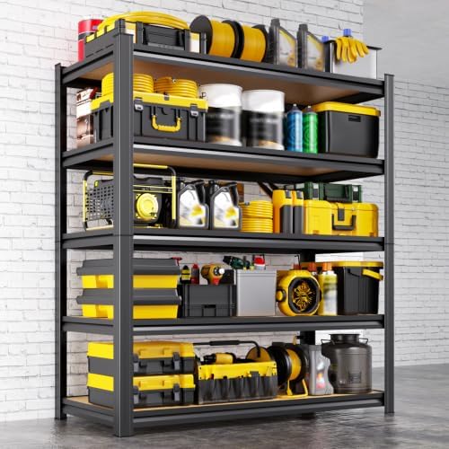 71.2"H-35.4"W Garage Shelving Heavy Duty Storage Shelves, Metal Adjustable Shelving Unit, Utility Garage Organizer Shelf for Basement, Pantry, Kitchen, Warehouse, 71.2"Hx35.4"Wx15.7"D, Black