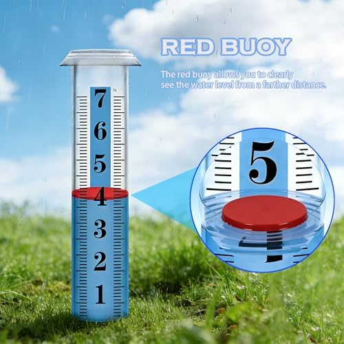 YZDTECH Rain Gauge Replacement Tube Plastic, Accurate Rain Gauge Outdoor, Thickened and Transparent 7" Capacity Tube with Blue Strip for Yard, 1 Rain Meter Tube with 1 Clean Brush and 1 Red Float