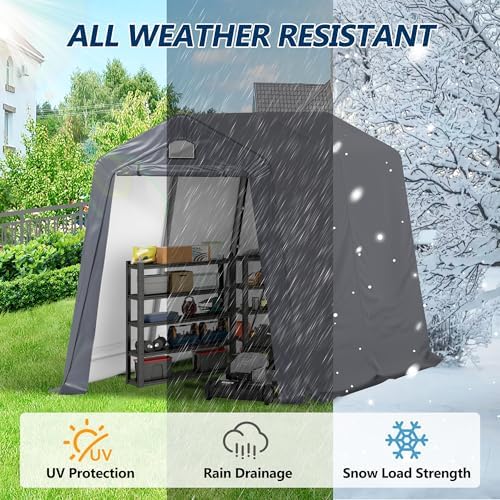 COVERONICS 7' x 12' Outdoor Portable Storage Shelter Shed, Grey