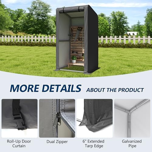 COVERONICS 3' x 3' Outdoor Portable Storage Shelter Shed, Grey