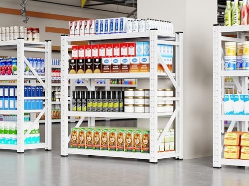 59" W Garage Storage Shelves,3000LBS Garage Shelving Heavy Duty Adjustable Shelving Unit,4 Tier Metal Utitly Shelves Industrial Shelving for Warehouses,Basement,White