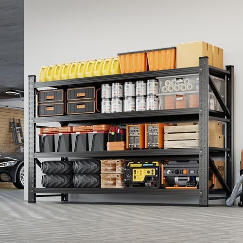 Yizosh 71" W Metal Garage Storage Shelves,5000LBS Heavy Duty 4-Shelf Adjustable Steel Organization Shelving,Utility Rack Shelf,71" W x 24" D x 69" H for Basement,Warehouse,Industrial