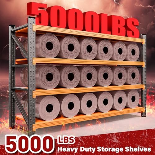 5000LBS Heavy Duty Garage Shelving Units,60" Wide & Deep Storage Shelves,Orange Metal Garage Shelves,Large Storage Rack,Steel Shelf,Industrial Shelving for Shop,Warehouse,60" W x 24" D x 70" H