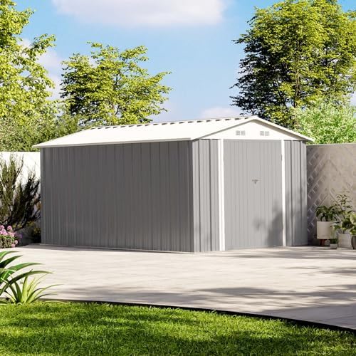 Patiowell 8 x 12 FT Outdoor Storage Shed, Metal Storage Shed, Gray