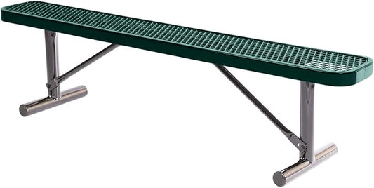 COATEDOUTDOORFURNITURE Heavy-Duty Portable Outdoor Bench Thermoplastic Coated, Expanded Metal, Commercial-Grade Seating, Made in America (Portable Without Back, 6 Ft, Textured Dark Green)