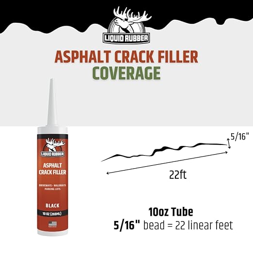 Liquid Rubber Asphalt Crack Filler - Professional-Grade Self-Leveling Waterproof Sealant for Driveway, Parking Lot & Walkway Cracks - Black 10oz - Helps Stop Water Intrusion & UV Damage - 1 Pack
