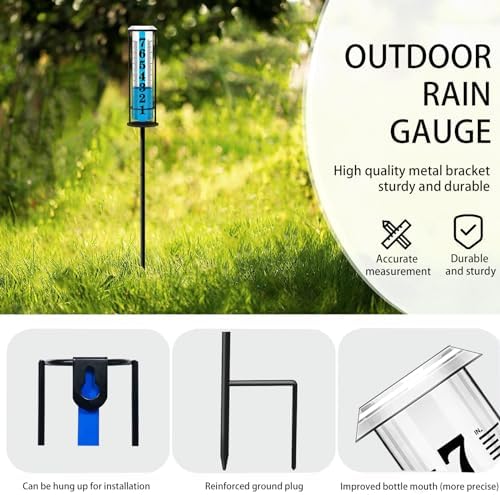 Rain Gauge Outdoor,Accurate Rain Gauges Outdoors Best Rated,Upgraded Freeze Proof Rain Measure Gauge for Yard Fence,Rain Meter with Stake,Large Font Water Gauge for Rain,Adjustable Height,Easy to Read