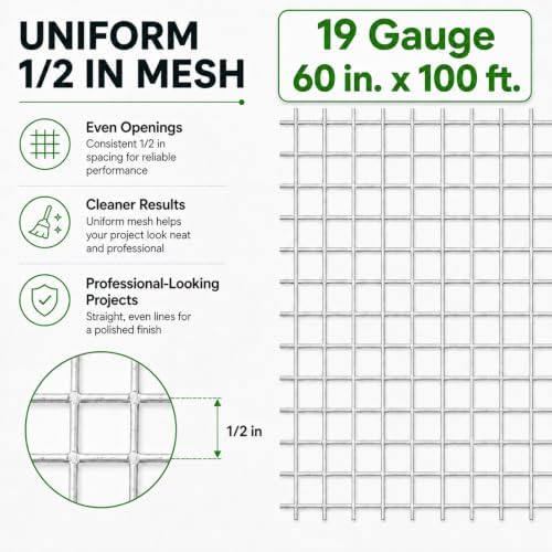 GoldPeak Hardware Cloth Chicken Wire 60 x 100 Ft with 1/2 inch Mesh 19 Gauge