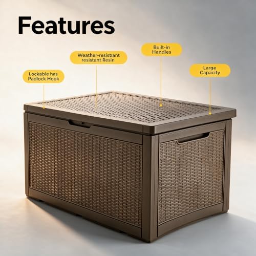 130 Gallon Deck Box,Lockable Outdoor Storage Box Gas Lift,Waterproof,Grey