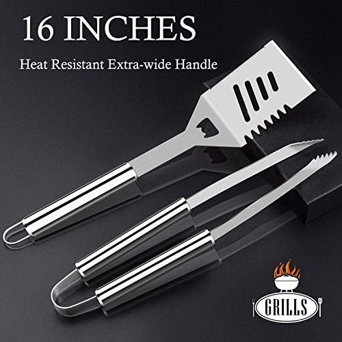 ROMANTICIST 26pcs Grilling Gifts for Men, Dad Gifts for Father's Day, Stainless Steel BBQ Grill Accessories Tools Set, Heavy Duty BBQ Utensils Kit with Apron, Thermometer, Mats in Aluminum Case Silver