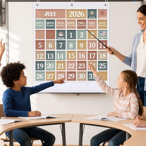 Sinload Classroom Calendar Pocket Chart White, Modern Boho