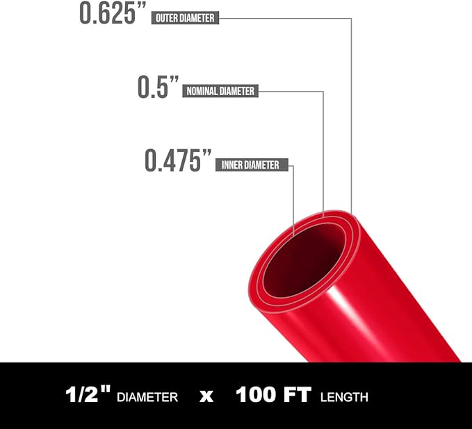 Pex-A Tubing 1/2 Inch x 100 Ft Tube Coil, Non-Barrier Pipe for Potable Water, 1/2" Flexible Water Tubing for Plumbing, Red