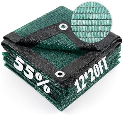 Cool Area Sun Shade Cloth with Grommets for Garden, 55% 12x20ft, Dark Green