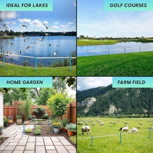 Easy-to-Install Fence System to Keep Geese and Birds Off Lakefront, River, or Pond - Durable Geese and Bird Deterrent for Property Protection