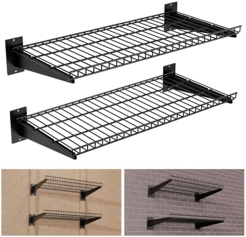 Garage Wall Shelving 24"x12" 2-Pack, Wire Wall Shelves, Black