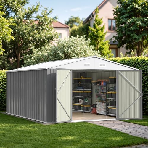 Patiowell 10x14 FT Outdoor Storage Shed, Grey