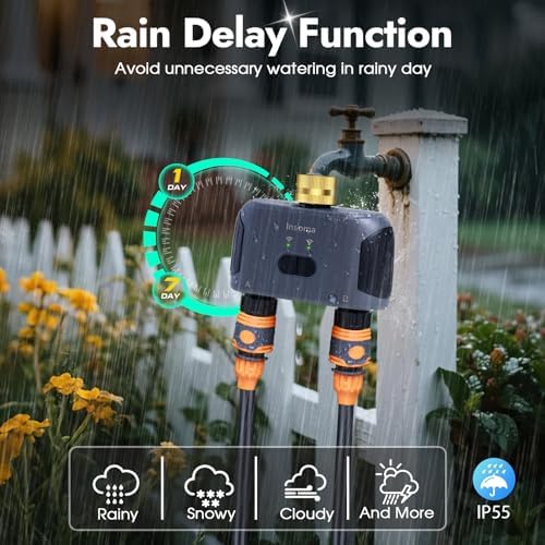 WiFi Water Timer for Garden Hose with Brass Inlet,Smart Hose Timer with WiFi Hub, APP & Voice Control,Up to 20 Watering Plans, 2-Zone Sprinkler Drip Irrigation System Controller for Yard Lawn Watering