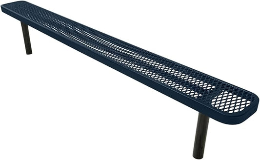 COATEDOUTDOORFURNITURE Coated Outdoor Furniture Heavy-Duty Outdoor Bench Thermoplastic Coated, Expanded Metal, Commercial-Grade Seating, Made in America (Inground Without Back, 8 Ft, Dark Blue)