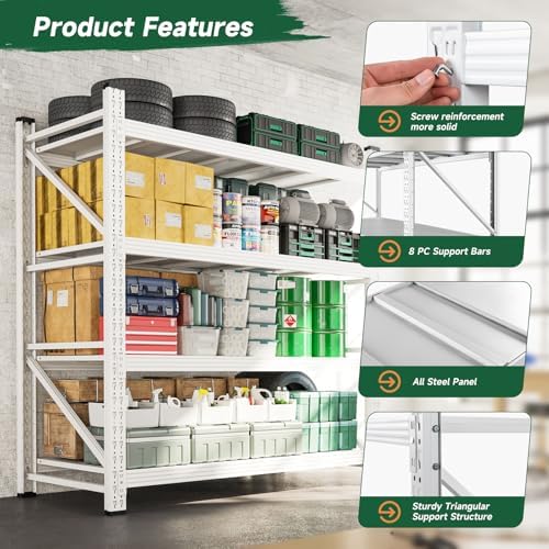 Letaya 3000LBS Storage Shelves Heavy Duty,70" H Garage Shelving Units, 4 Tier Adjustable Utility Rack Shelf,Large Metal Industrial Shelves,for Shop,Warehouse,Basement (48" W x 24" D x 70" H)