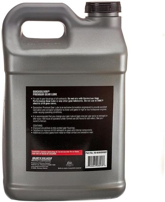 Quicksilver by Mercury Marine 80W-90 Premium Gear Lube, Marine Engine, 2.5 Gallon