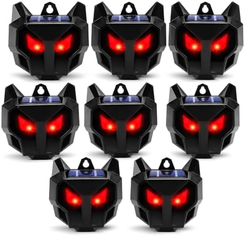 Solar Nocturnal Animal Repeller Outdoor with Predator Eyes Auto Activate Predator Deterrent Guard Lights for Coyote Skunk Deer Fox Raccoon,Nighttime Protection for Chicken Coop Yard Garden, 8 Pack