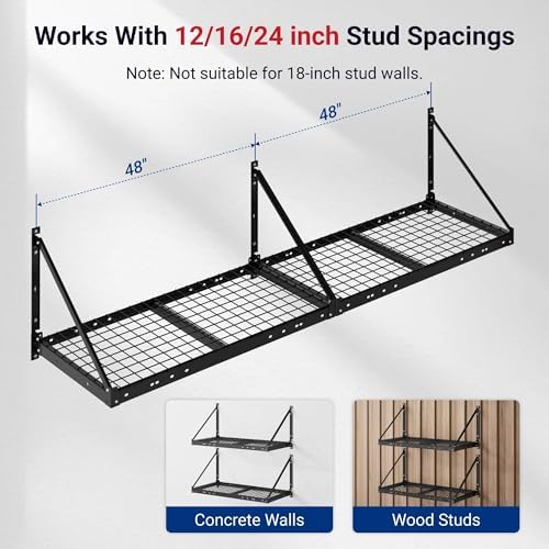 FLEXIMOUNTS 4-Pack 2x4 ft Wall Shelving Garage Storage Rack, Black