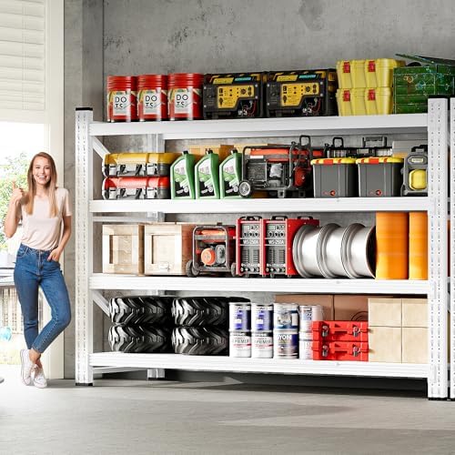 71.3" Wide Heavy Duty Garage Shelving Units,5000LBS Deep Storage Shelves,White Metal Garage Shelves,Steel Shelf,Large Storage Rack,Industrial Shelving for Shop,Warehouse,Basement,71.3"W x 24"D x 70"H
