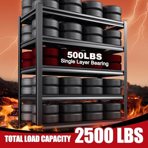 Set of 2 71"H Garage Shelving-3000LBS 5 Tier Storage Shelves,Adjustable Heavy Duty Metal Shelving Unit and Storage Large Wire Rack,Utility Steel Shelf For Shop Warehouse Industrial Pantry 71"x35"x16"