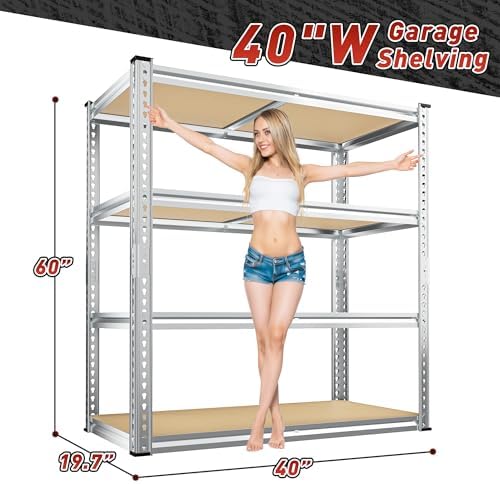 REIBII 40"W Storage Shelves,Adjustable Garage Shelving Rustproof For Pantry