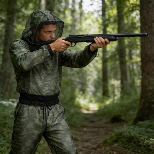 Super Tree Camo Mosquito Suit Net Bug Pants & Jacket Hood Sets with Carry Bag, Tape Measure, Full Body Protection Clothing