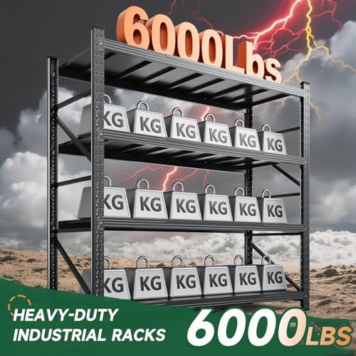 Letaya 6000LBS Storage Shelves Heavy Duty,79" W Garage Shelving Units, 4 Tier Adjustable Utility Rack Shelf,Large Metal Industrial Shelves,for Shop,Warehouse,Basement,Black (79" W x 24" D x 79" H)