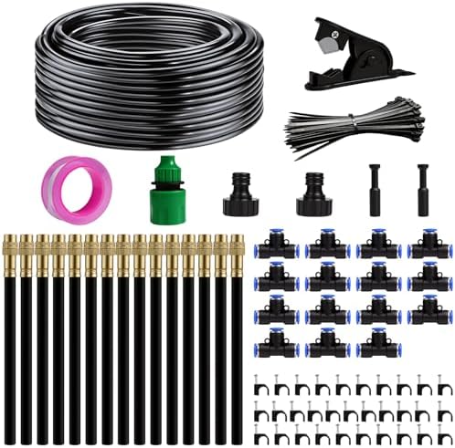 360° Adjustable Drip Irrigation System 50FT Garden Watering System with 15 Nozzles, Garden Irrigation System, Greenhouse Accessories, Greenhouse Drip Irrigation Kit for Yard, Lawn, Plants (50FT)