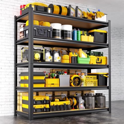 78" H/45.6" W Garage Shelving Heavy Duty Storage Shelves, Metal Adjustable Shelving Unit, Utility Garage Organizer Shelf for Basement, Pantry, Kitchen, Warehouse, 78" Hx45.6 Wx19.7 D, Black