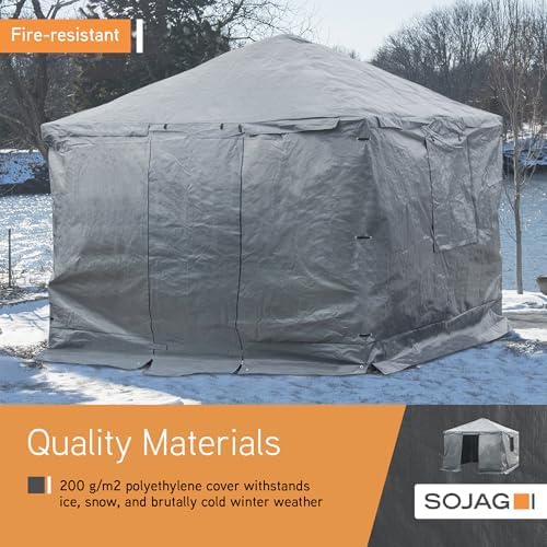 SOJAG Winter Cover for 12' x 16' Gazebo, Waterproof Polyester Storage Enclosure, Roll-Up Door, Vent Panels, Outdoor Gazebo Cover for Seasonal Protection, Gray
