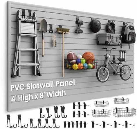 SMARTSTANDARD Gray Slatwall Panel Set, 4x8 FT PVC Panel with Accessory Kit