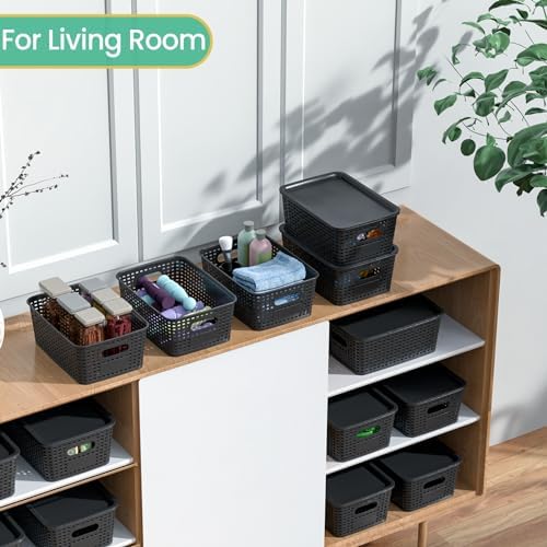 Ohmlove 8 Pack Plastic Storage Baskets with Lids for Organization