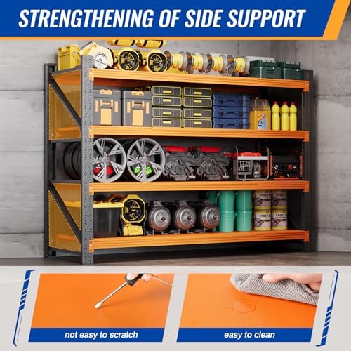 BYNSOE 60" W Storage Shelves 5000lbs Garage Metal Shelving Heavy Duty Garage Shelves Adjustable Storage Shelves for Industrial, Factory, (Black Orange, 60" W X 24" D X 70" H)